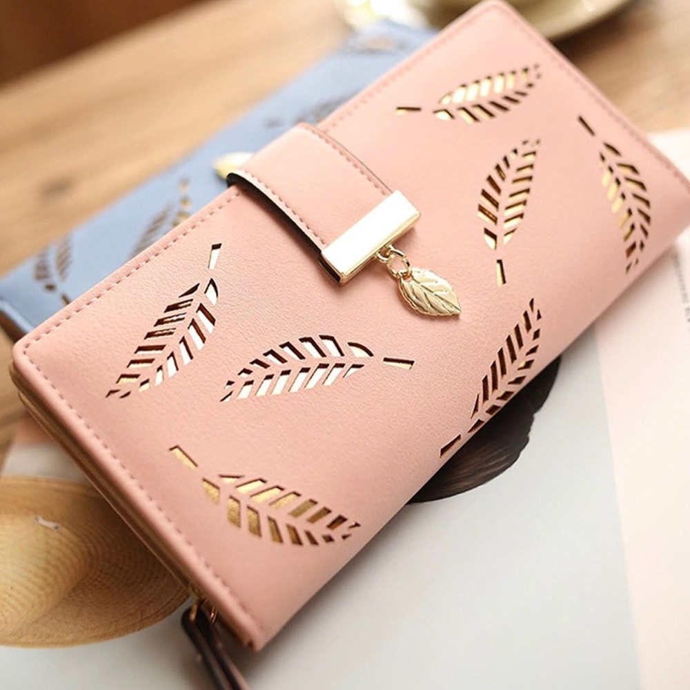 Pink floral cut clutch wallet